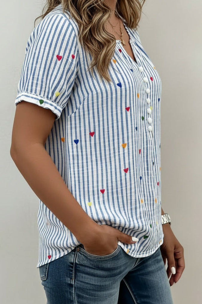 Blouse Rayée À Imprimé Cœur